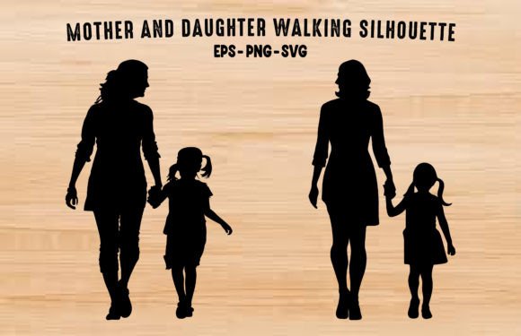 Mom and Daughter Walking SVG: Graphics & Illustrations